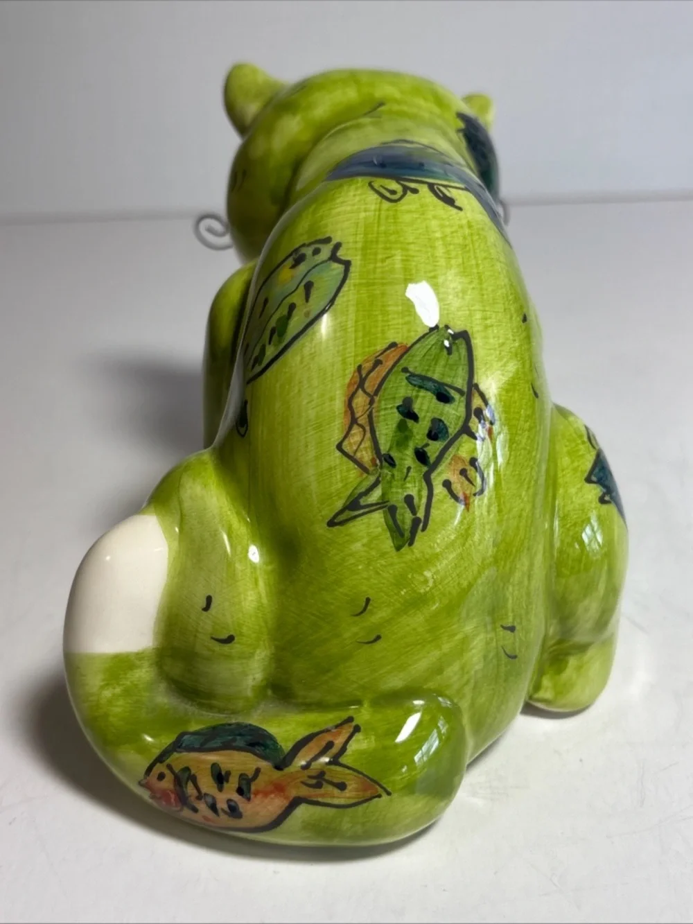DEI Dennis East Intl Whimsical Cat, Green With Fish Pattern and Wire Whiskers - Picture 3 of 10